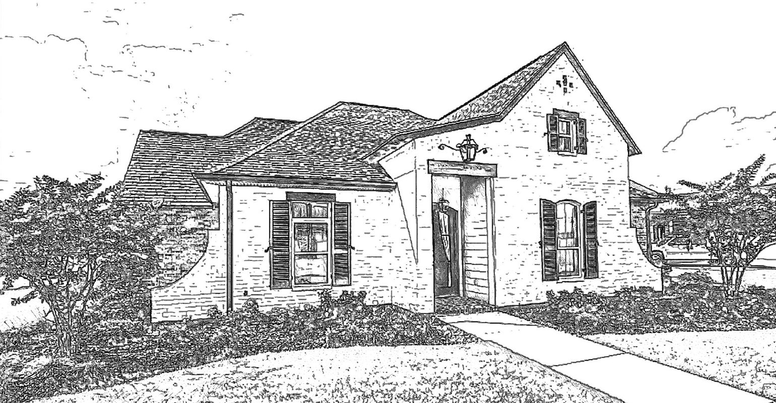House and grass line drawing effect