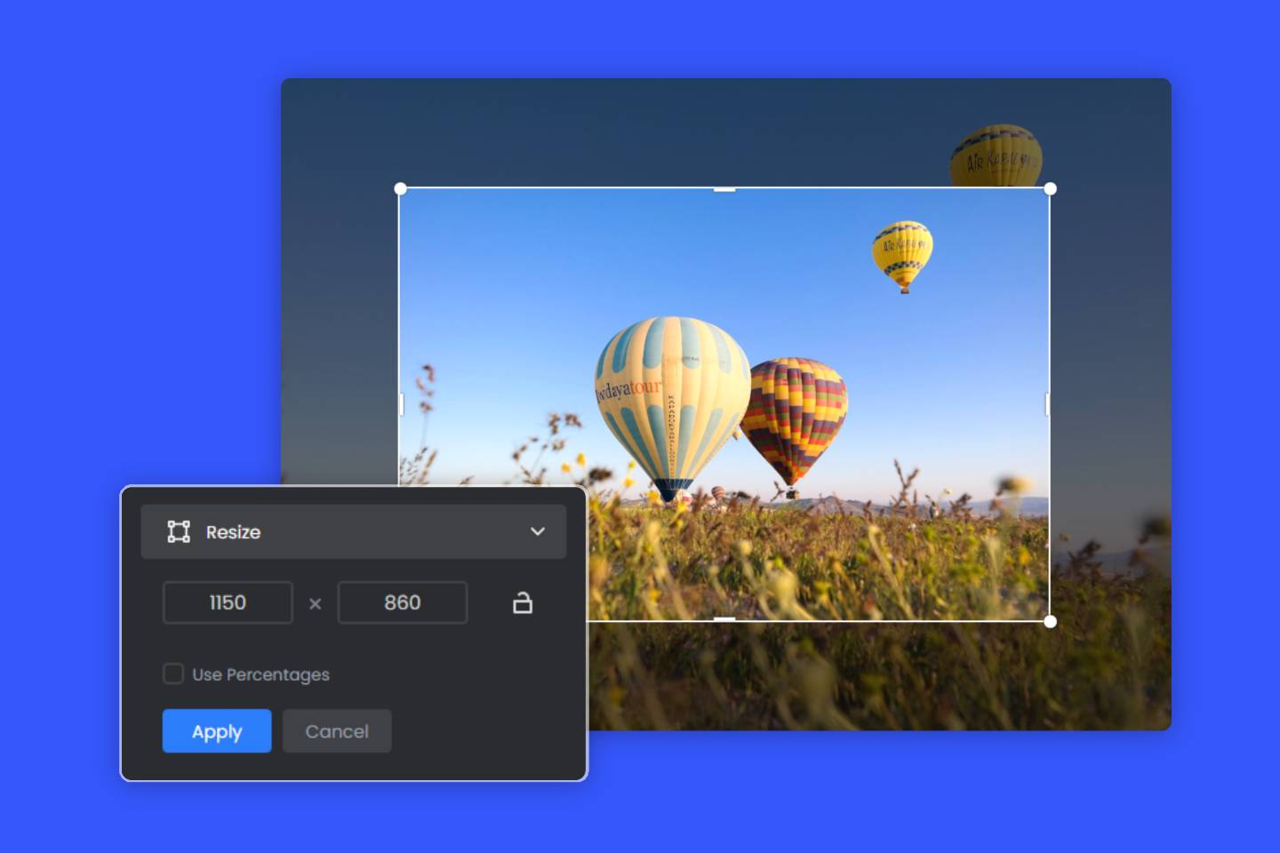 Change the resolution of the photo with the hot air balloon