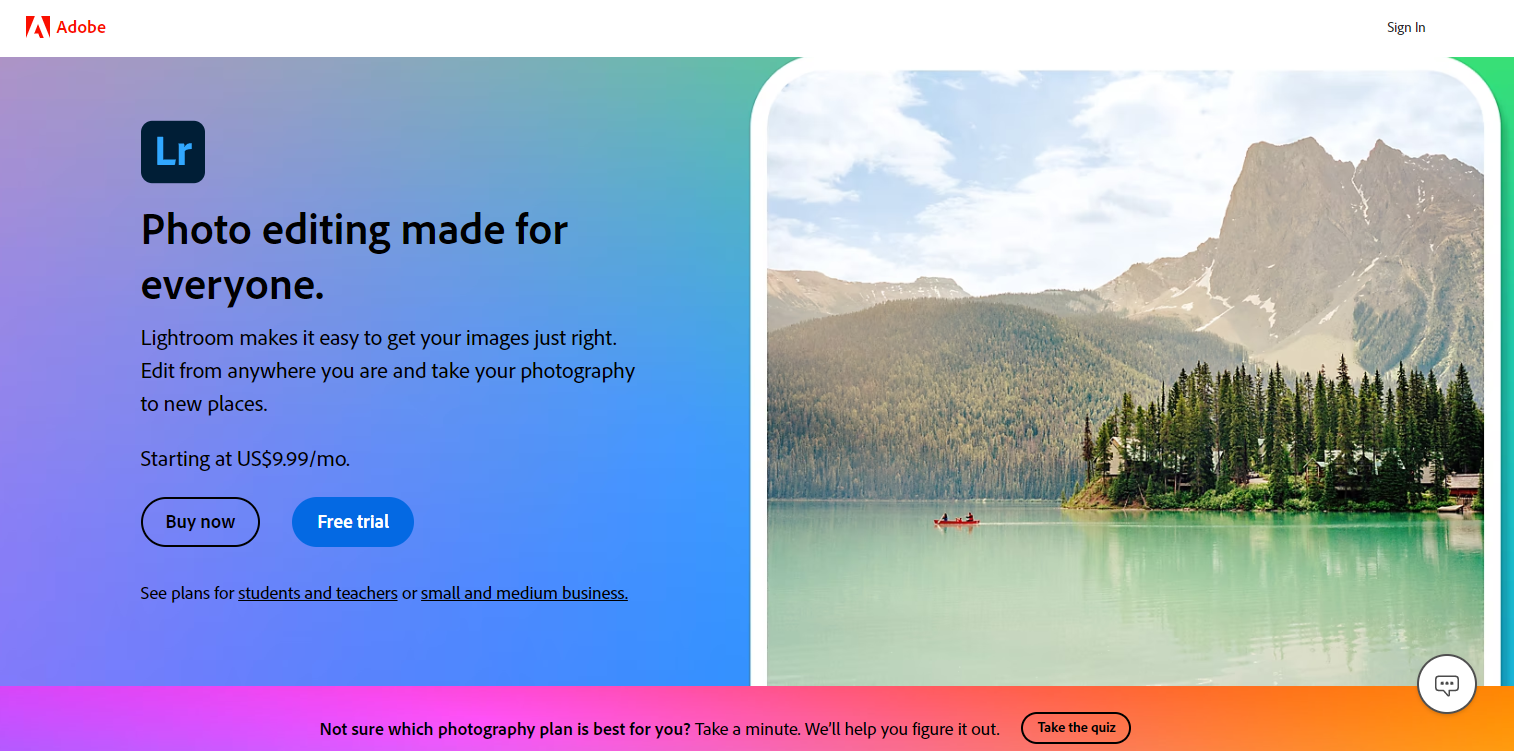 home page of lightroom