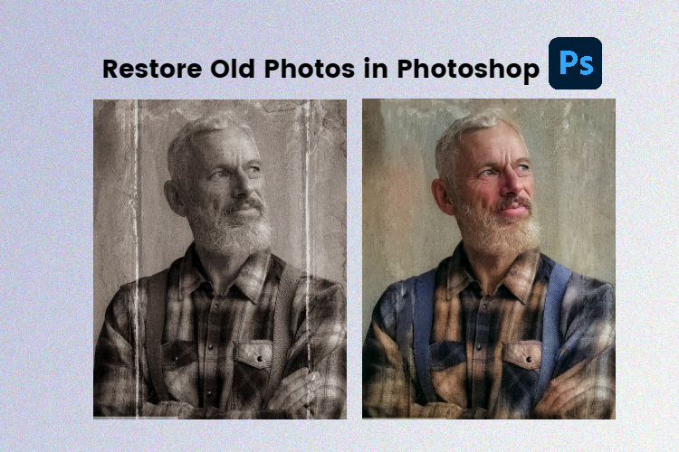 use photoshop to restore the old photo of an old man